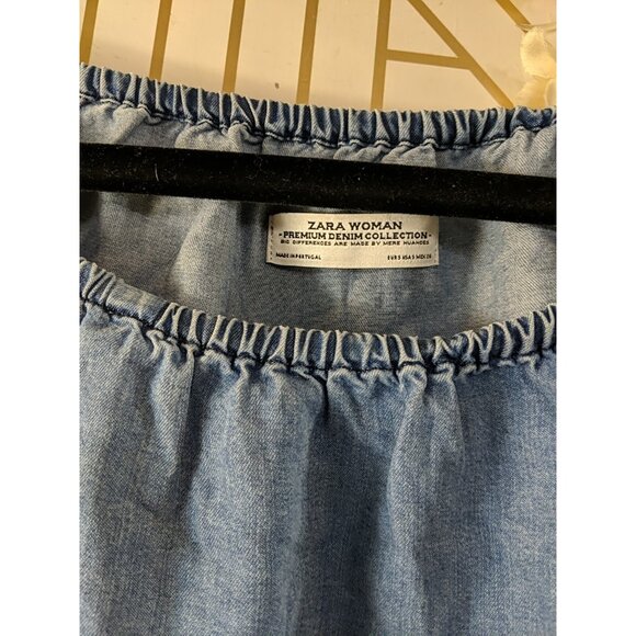 ZARA WOMAN DENIM COLLECTION Women's Chambray Ruffle Blouse Lyocell Size Small - Picture 5 of 7